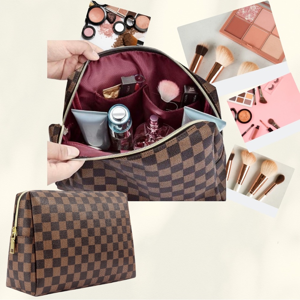 Checkered Cosmetic Bag Large/Brown